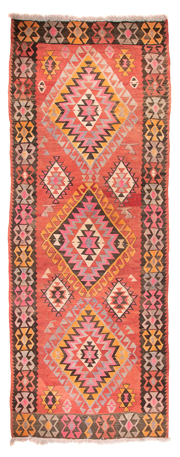 Løber Kelim-tæppe - gammelt - 425 x 165 cm - lysrød
