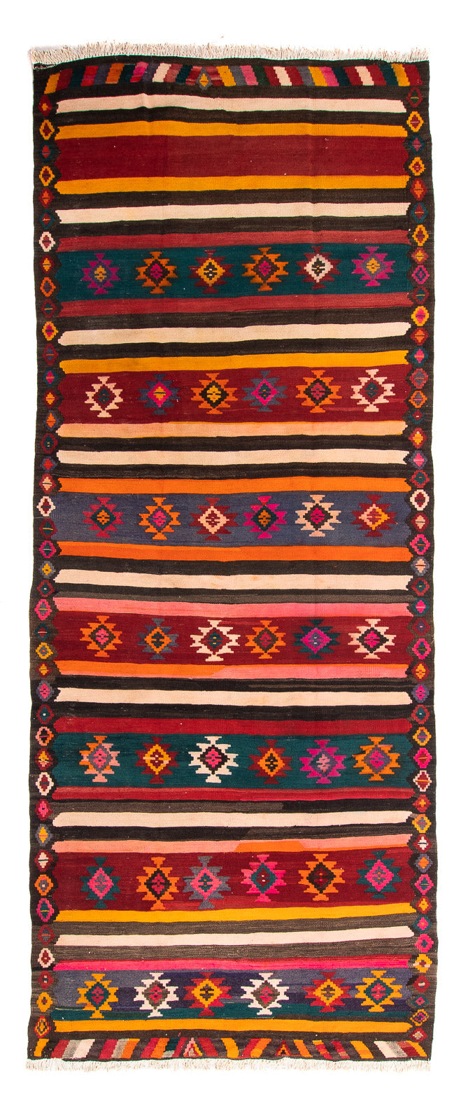 Løber Kelim-tæppe - gammelt - 330 x 145 cm - flerfarvet