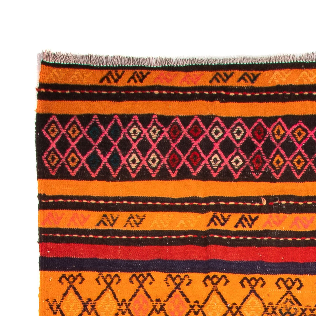 Kelim-tæppe - gammelt - 220 x 150 cm - flerfarvet