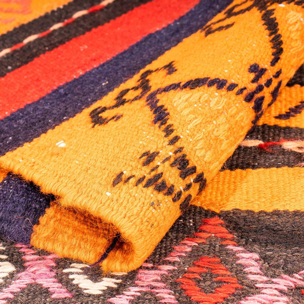 Kelim-tæppe - gammelt - 220 x 150 cm - flerfarvet