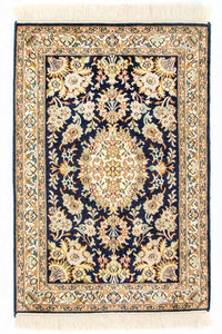 Silketæppe - Kashmir Silk - 98 x 63 cm - blå