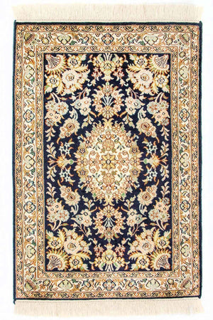 Silketæppe - Kashmir Silk - 98 x 63 cm - blå