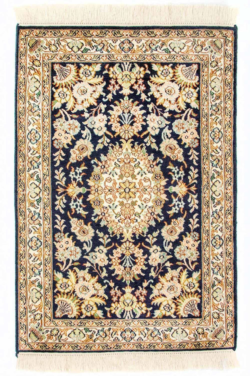 Silketæppe - Kashmir Silk - 98 x 63 cm - blå