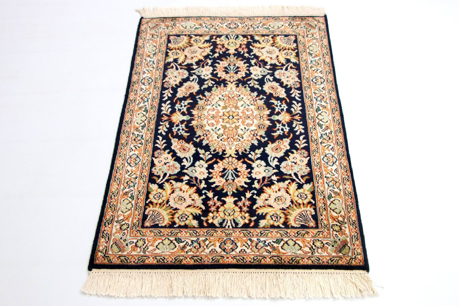 Silketæppe - Kashmir Silk - 98 x 63 cm - blå