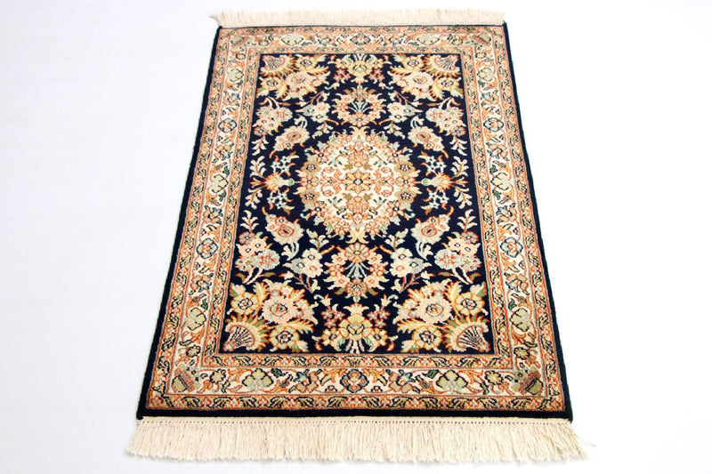 Silketæppe - Kashmir Silk - 98 x 63 cm - blå