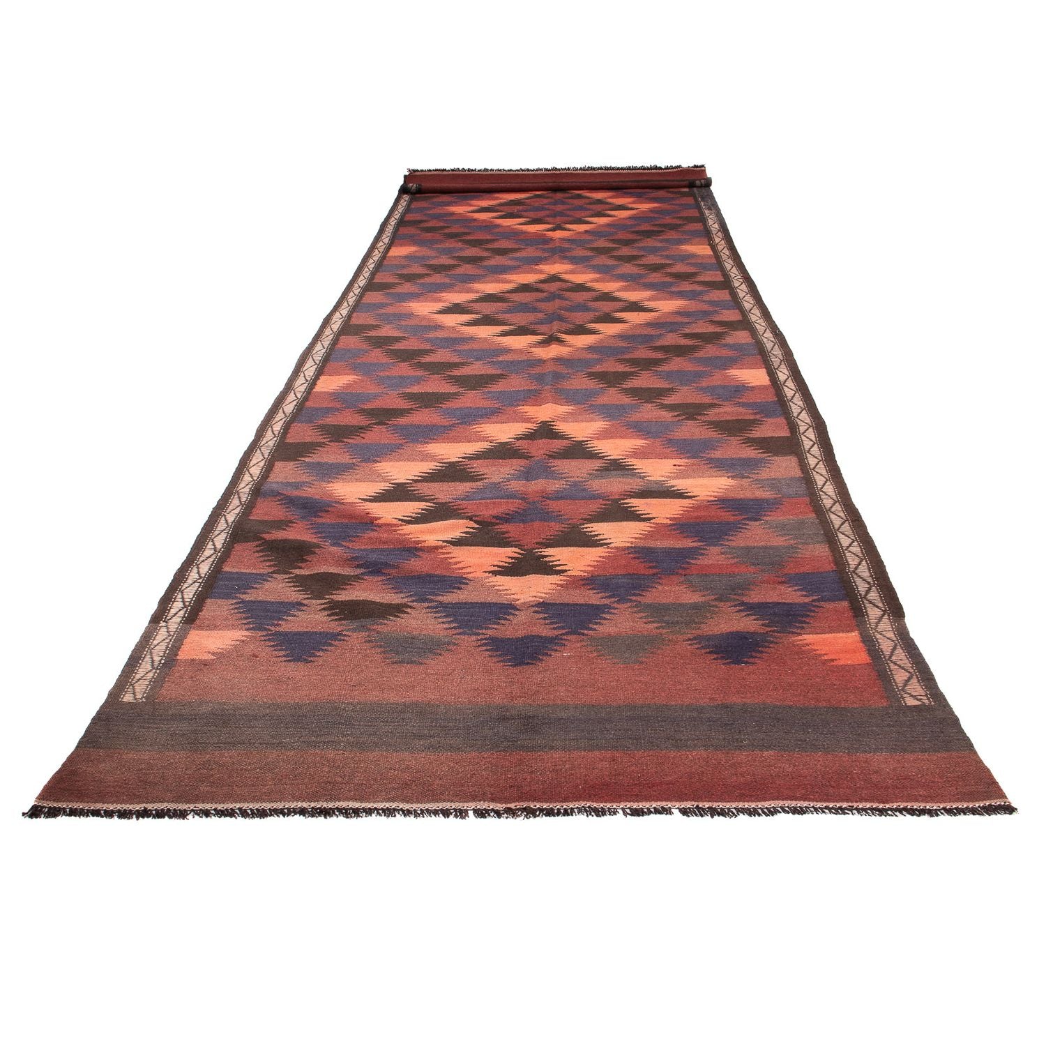 Løber Kelim-tæppe - gammelt - 450 x 135 cm - brun