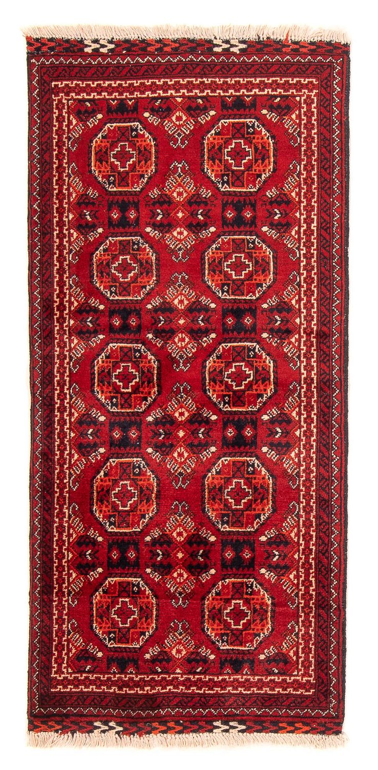 Løber Afghansk tæppe - 106 x 49 cm - mørkerød