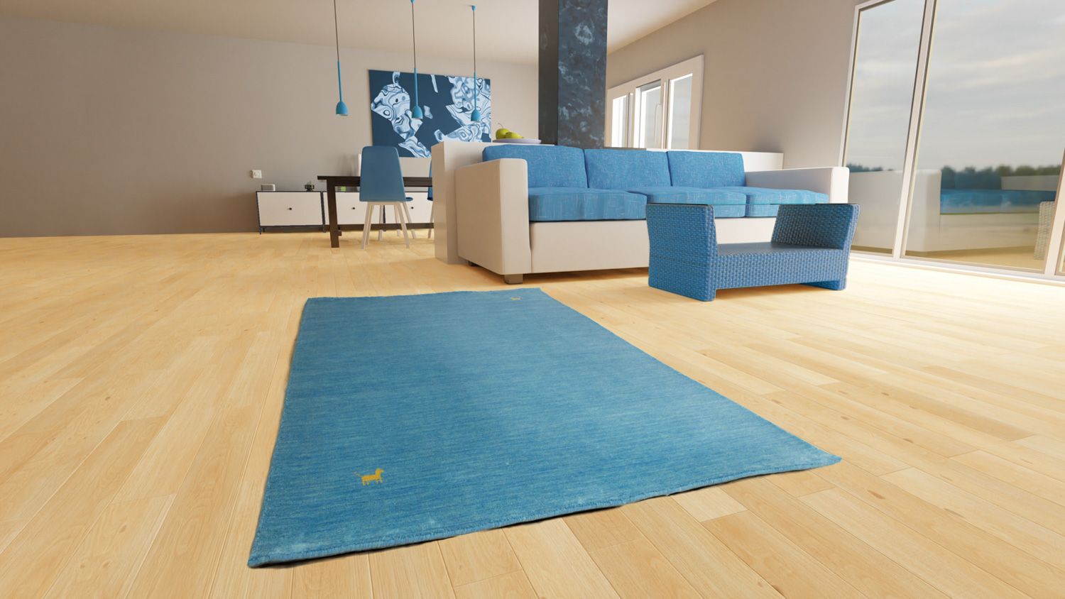 Gabbeh-tæppe - Indus - 250 x 200 cm - lyseblå