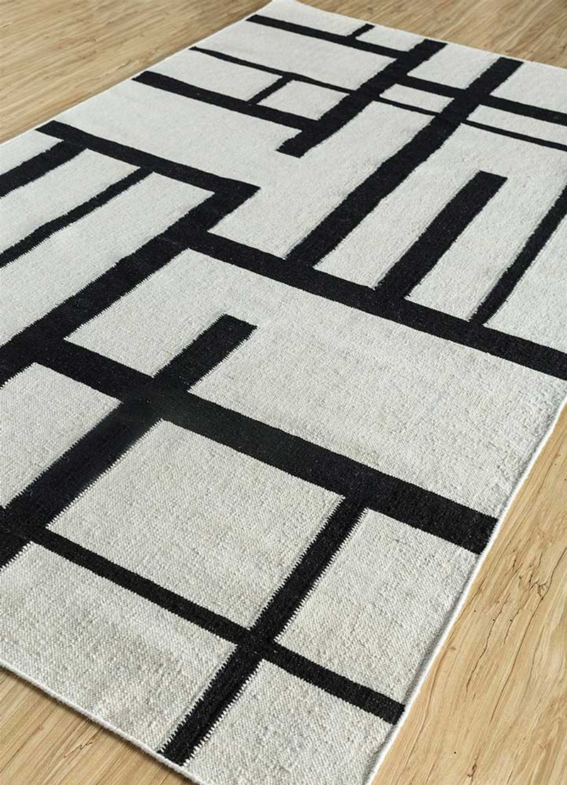 Uldtæppe - 240 x 150 cm - sort og hvid