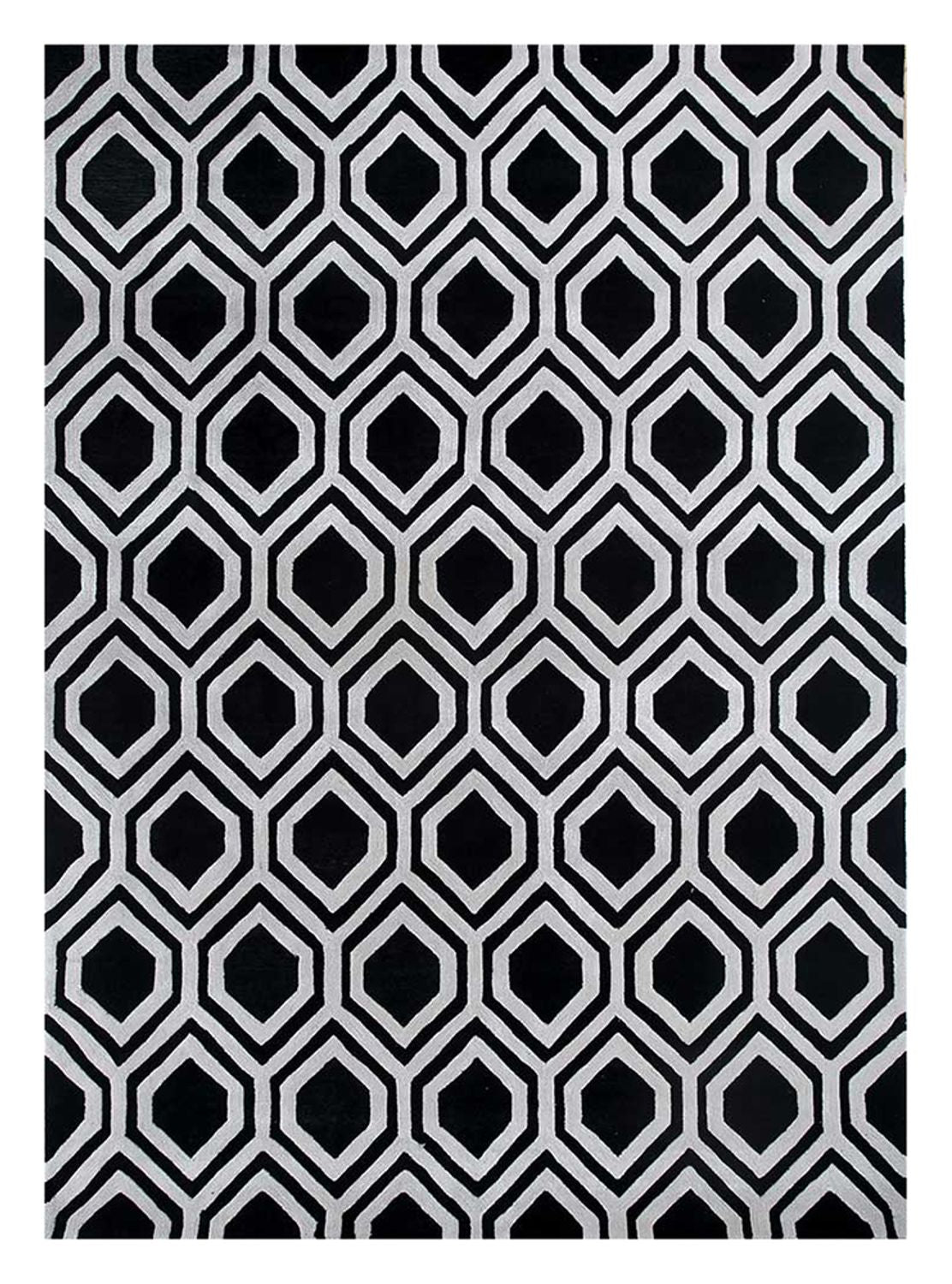 Uldtæppe - 330 x 240 cm - sort og hvid