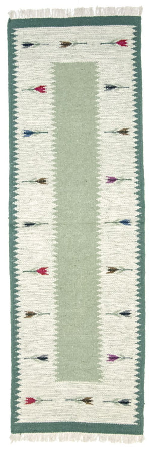 Løber Kelim-tæppe - Trendy - 250 x 80 cm - lysegrøn