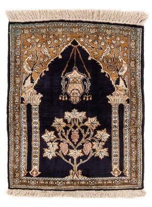 Silketæppe - Ghom Silk - Premium - 72 x 57 cm - mørkeblå