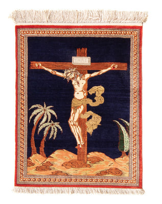 Silketæppe - Ghom Silk - Premium - 71 x 56 cm - mørkeblå