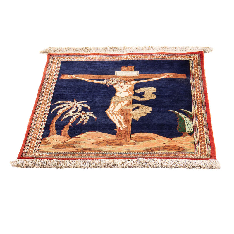 Silketæppe - Ghom Silk - Premium - 71 x 56 cm - mørkeblå