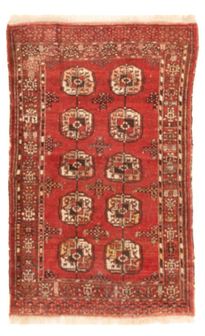 Turkaman-tæppe - 121 x 83 cm - mørkerød