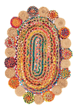 Sisaltæppe oval  - 91 x 61 cm - flerfarvet