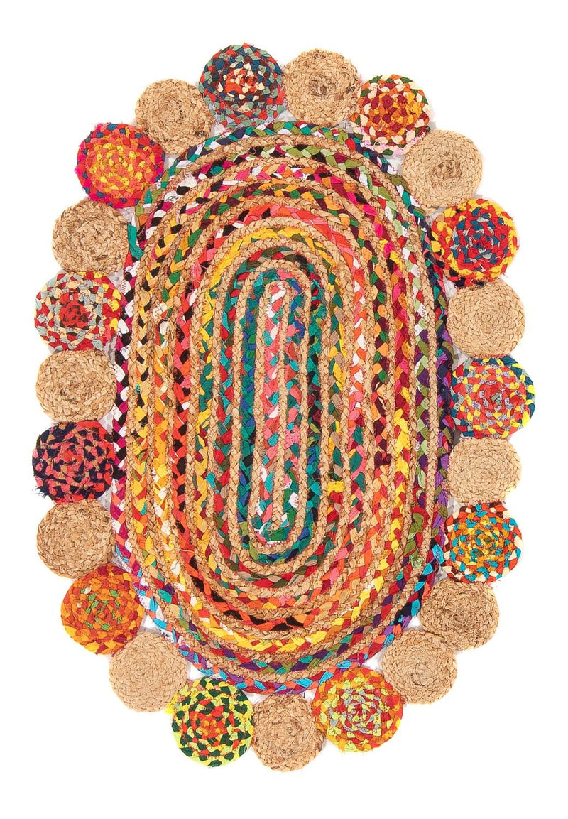 Sisaltæppe oval  - 91 x 61 cm - flerfarvet