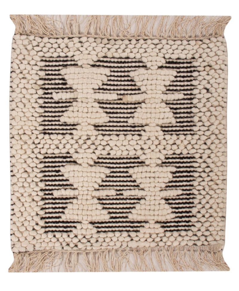 Uldtæppe firkantet  - 49 x 46 cm - sort og hvid