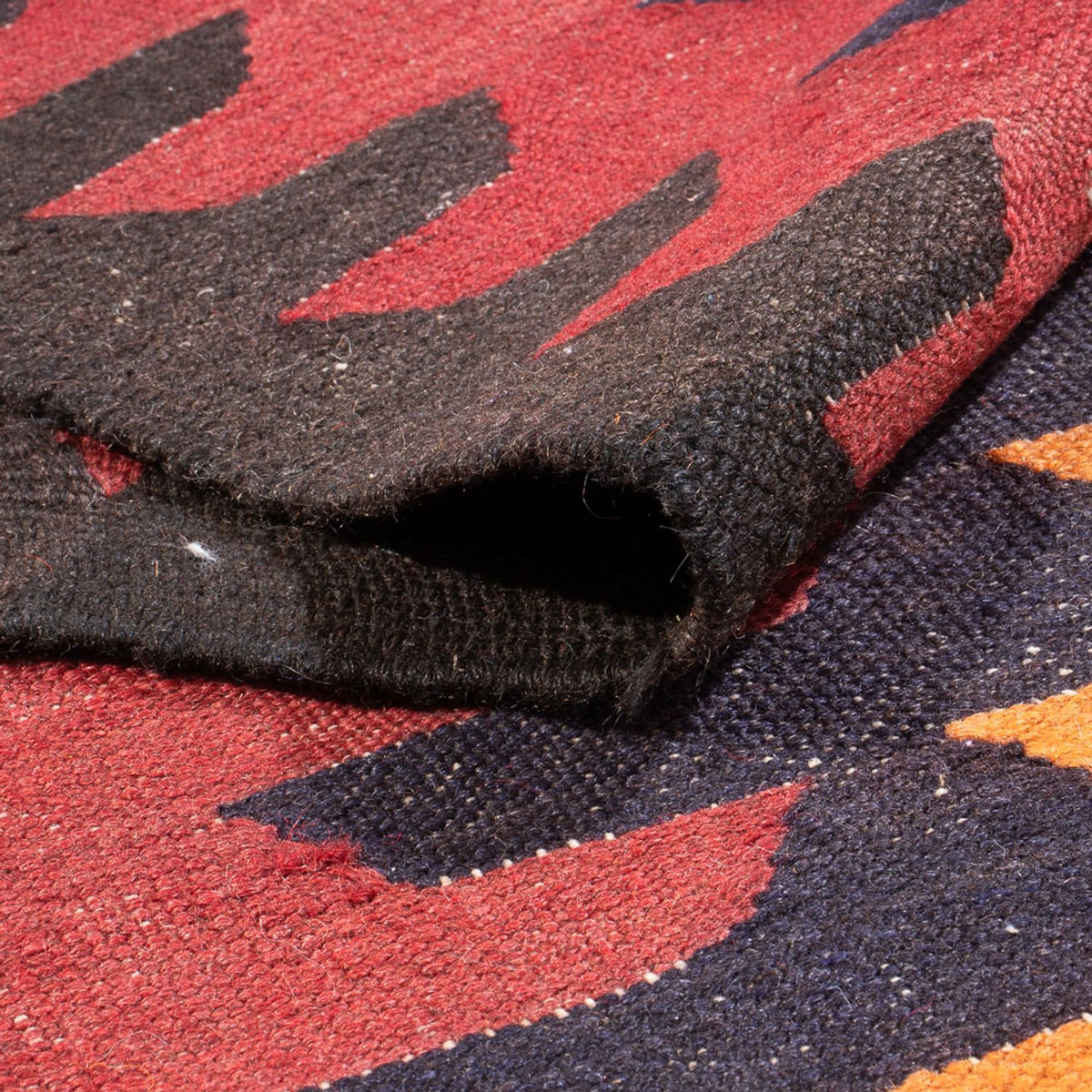 Løber Kelim-tæppe - gammelt - 423 x 140 cm - mørkerød