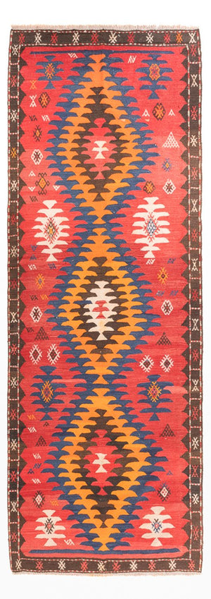 Løber Kelim-tæppe - gammelt - 430 x 155 cm - rød