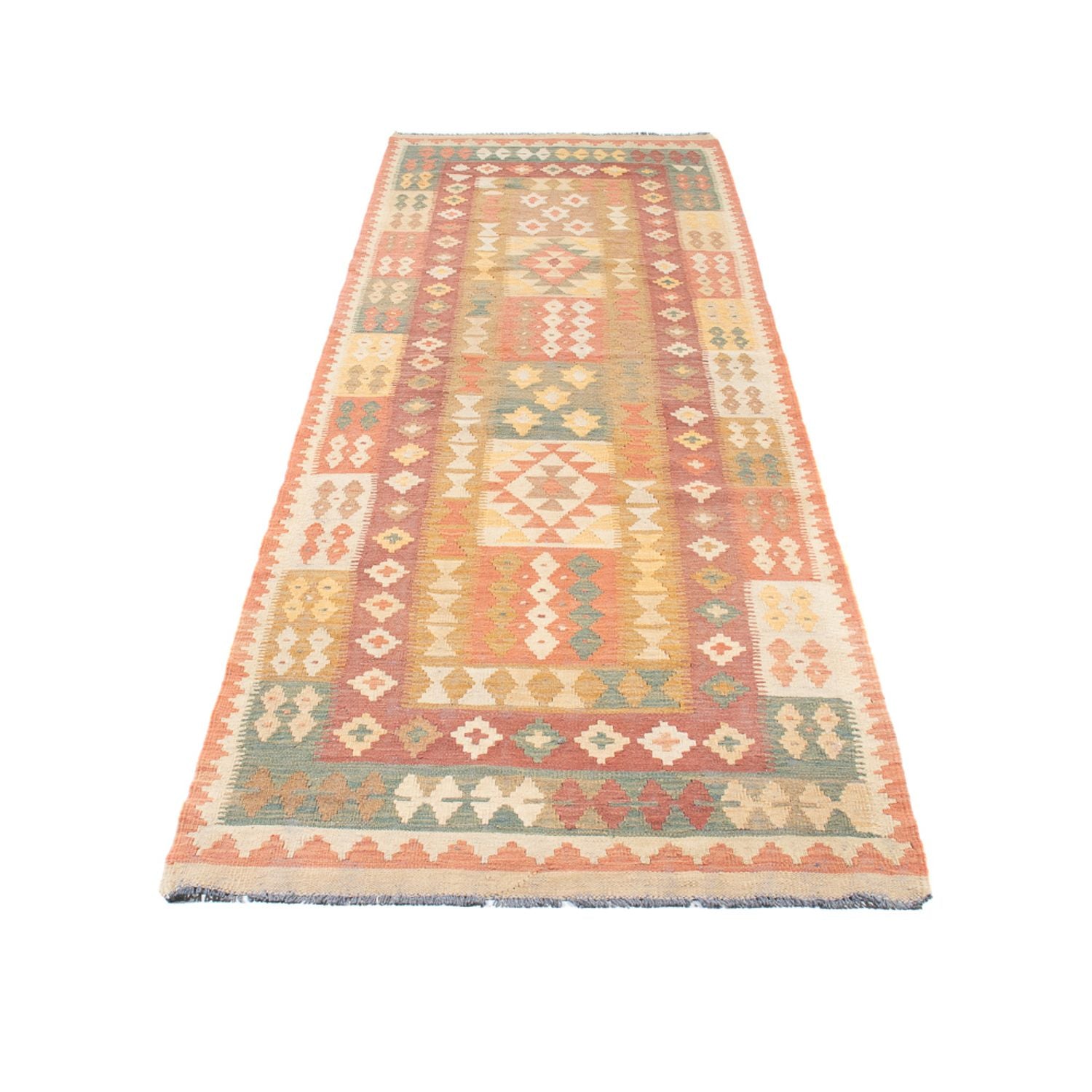 Løber Kelim Carpet - Splash - 315 x 95 cm - lys beige
