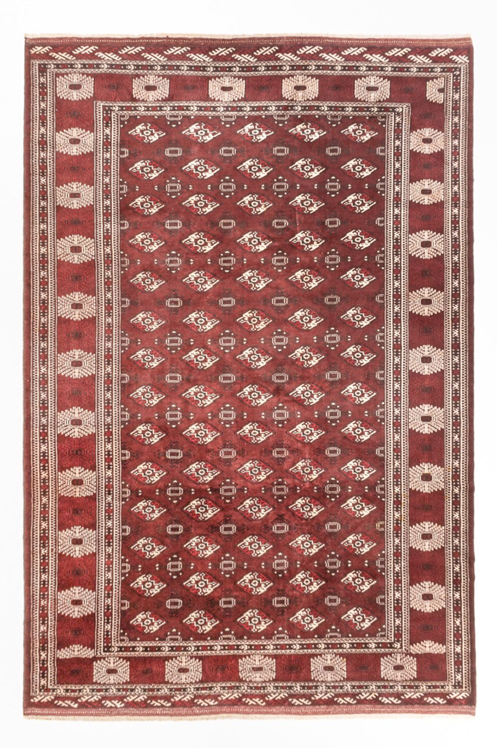 Turkaman-tæppe - 380 x 260 cm - mørkerød