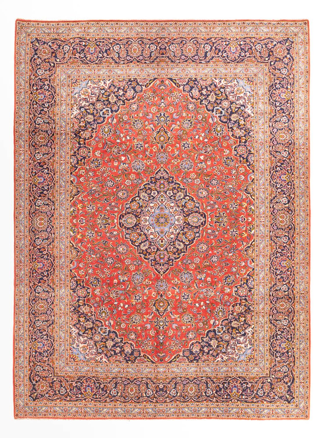 Persisk tæppe - Keshan - 385 x 305 cm - lysrød