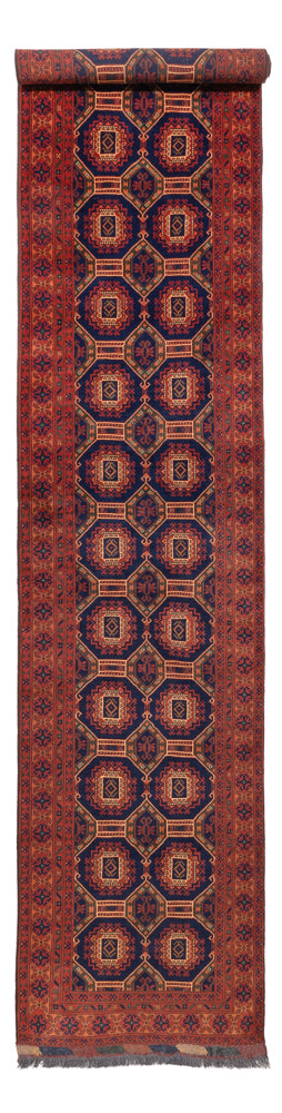Løber Afghansk tæppe - 409 x 86 cm - mørk beige