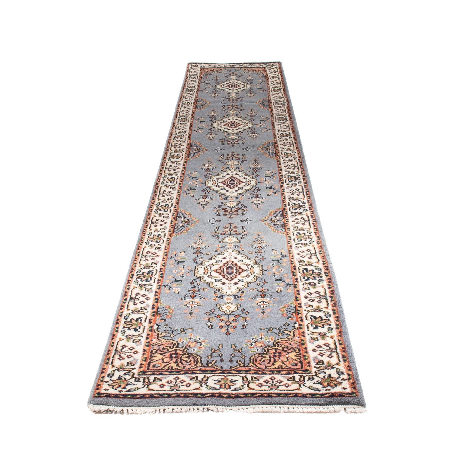 Løber Orientalsk tæppe - Indus - 400 x 80 cm - lyseblå