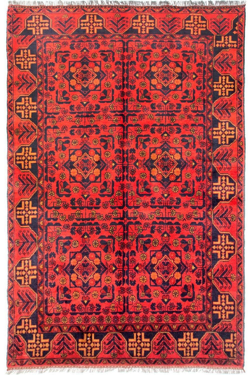 Afghansk tæppe - Kunduz - 190 x 128 cm - lysrød