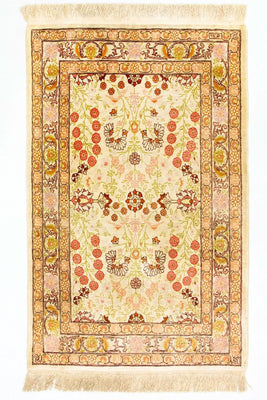 Silketæppe - Hereke Silk - Premium - 100 x 64 cm - beige