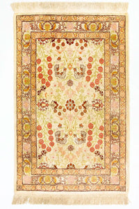 Silketæppe - Hereke Silk - Premium - 100 x 64 cm - beige