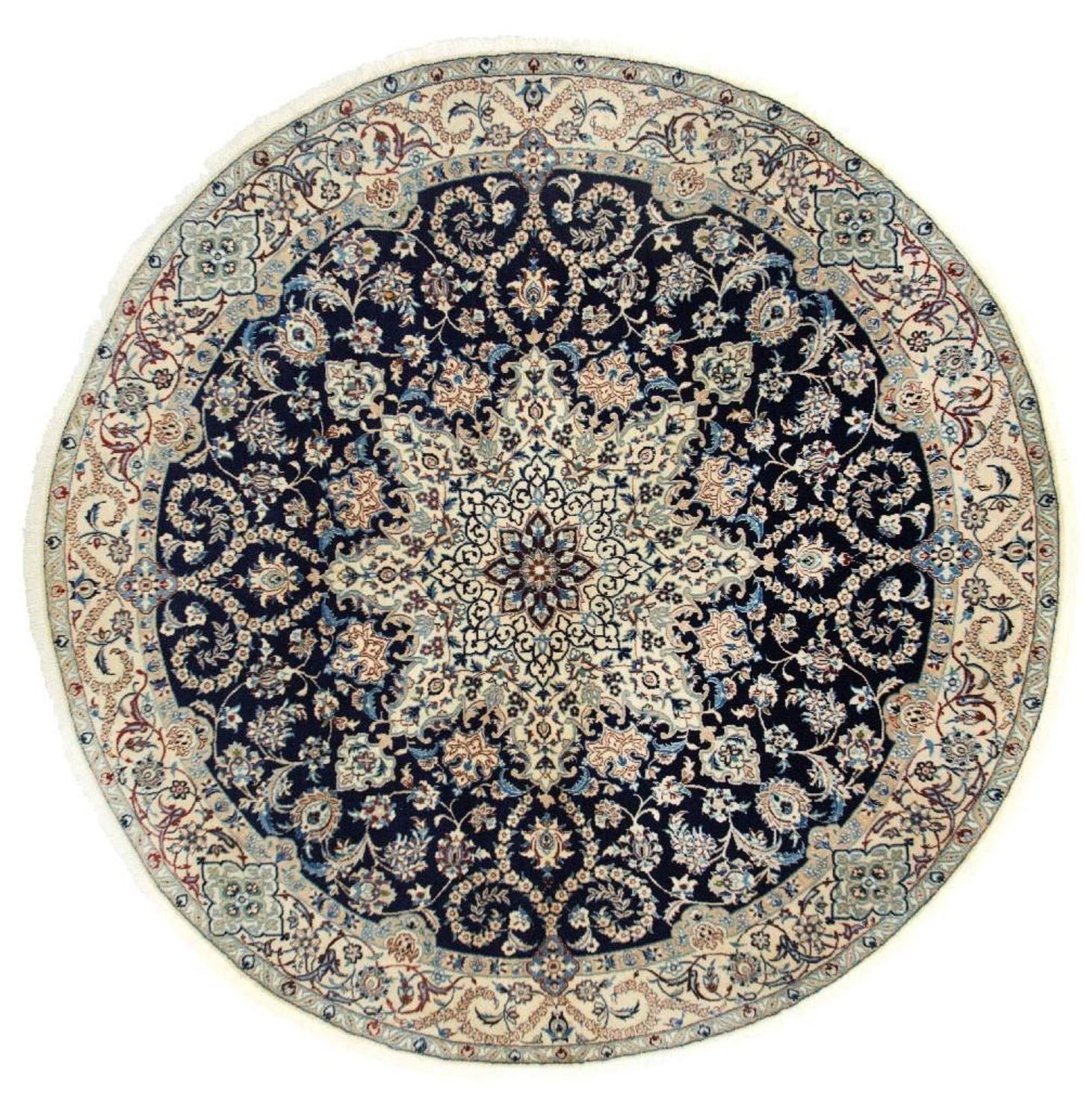 Persisk tæppe - Nain - Royal rundt  - 210 x 210 cm - mørkeblå