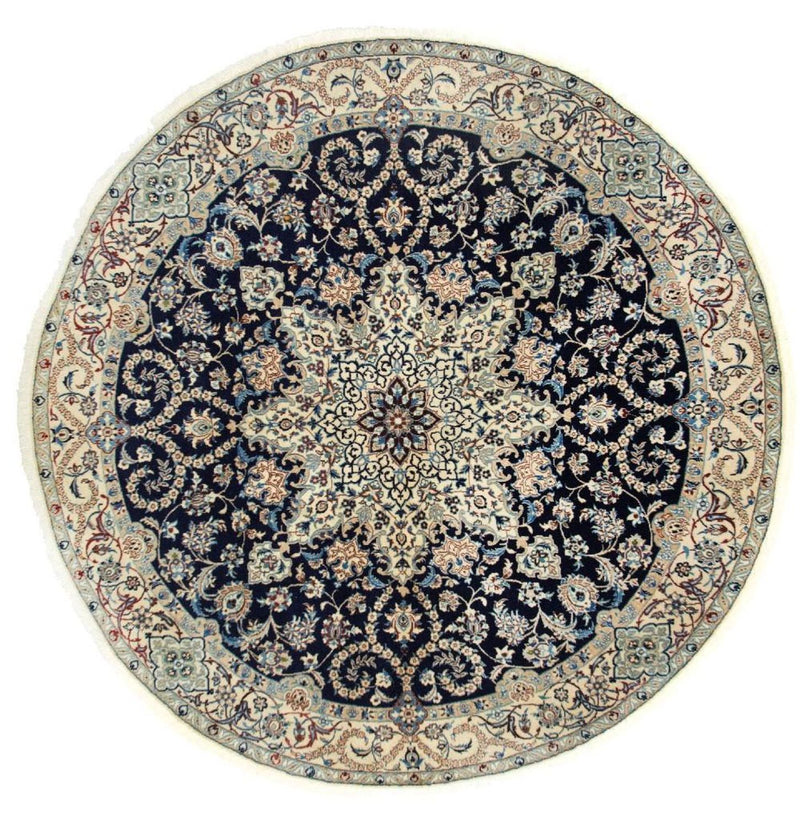 Persisk tæppe - Nain - Royal rundt  - 210 x 210 cm - mørkeblå