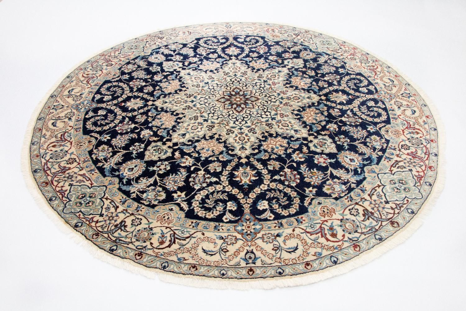 Persisk tæppe - Nain - Royal rundt  - 210 x 210 cm - mørkeblå