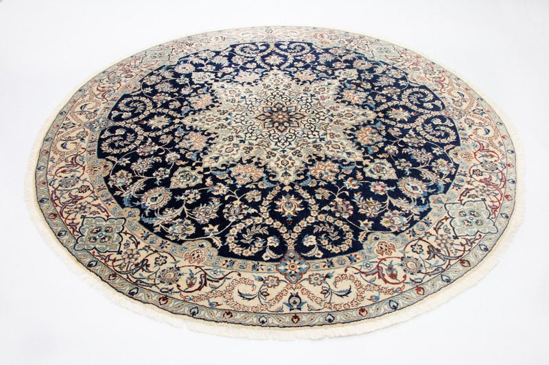 Persisk tæppe - Nain - Royal rundt  - 210 x 210 cm - mørkeblå