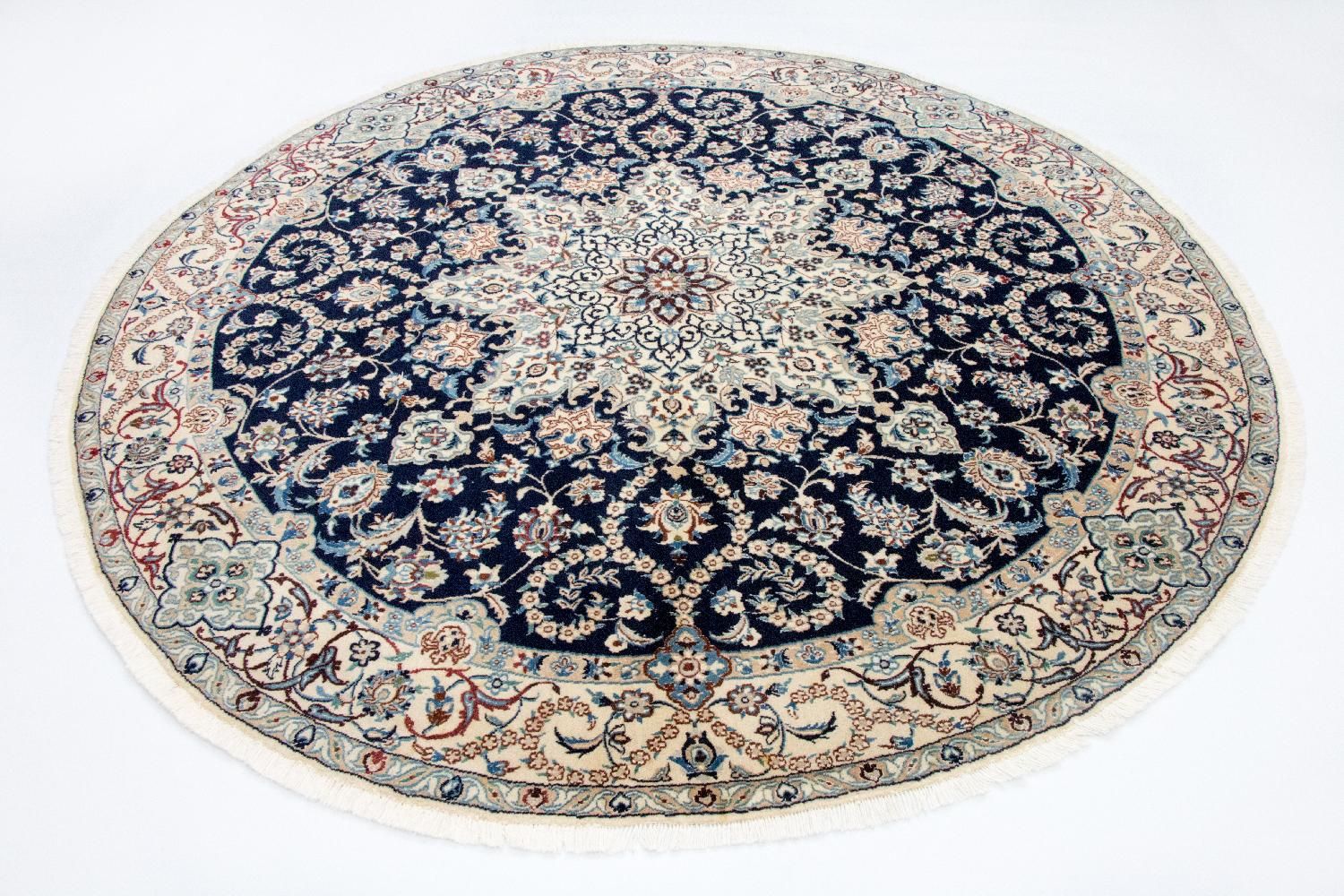 Persisk tæppe - Nain - Royal rundt  - 210 x 210 cm - mørkeblå