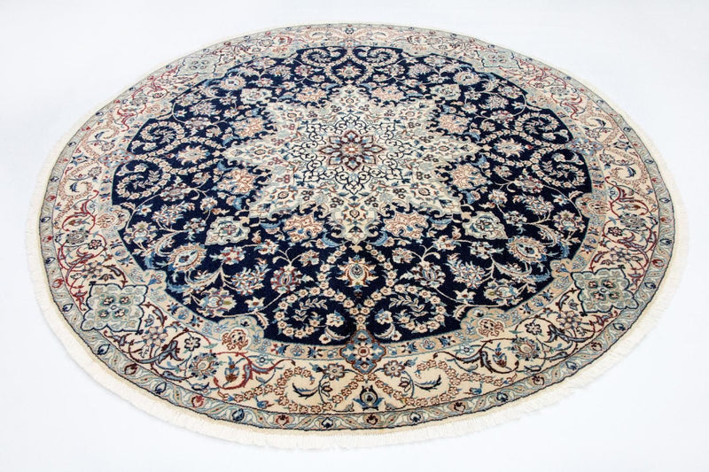 Persisk tæppe - Nain - Royal rundt  - 210 x 210 cm - mørkeblå