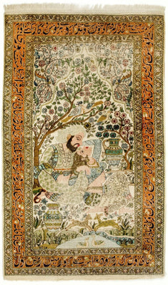 Silketæppe - Kashmir Silk - 150 x 92 cm - flerfarvet