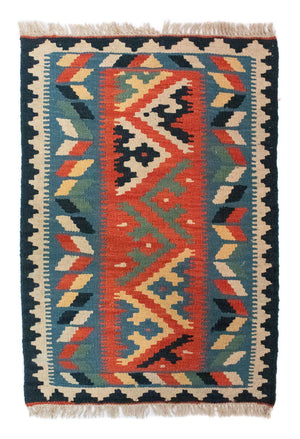 Kelim-tæppe - orientalsk - 87 x 60 cm - blå