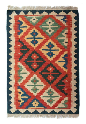Kelim-tæppe - orientalsk - 92 x 62 cm - flerfarvet