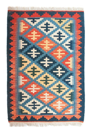 Kelim-tæppe - orientalsk - 92 x 65 cm - blå