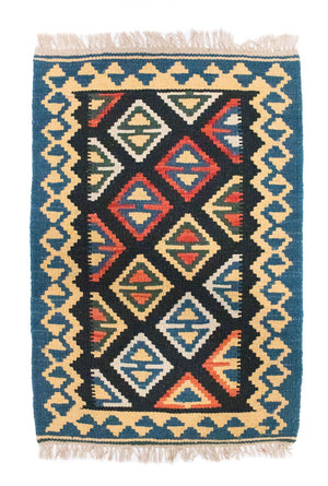 Kelim-tæppe - orientalsk - 90 x 60 cm - blå
