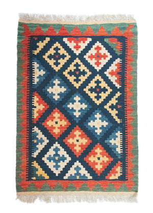 Kelim-tæppe - orientalsk - 95 x 65 cm - blå