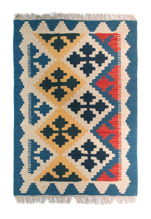 Kelim-tæppe - orientalsk - 86 x 61 cm - blå
