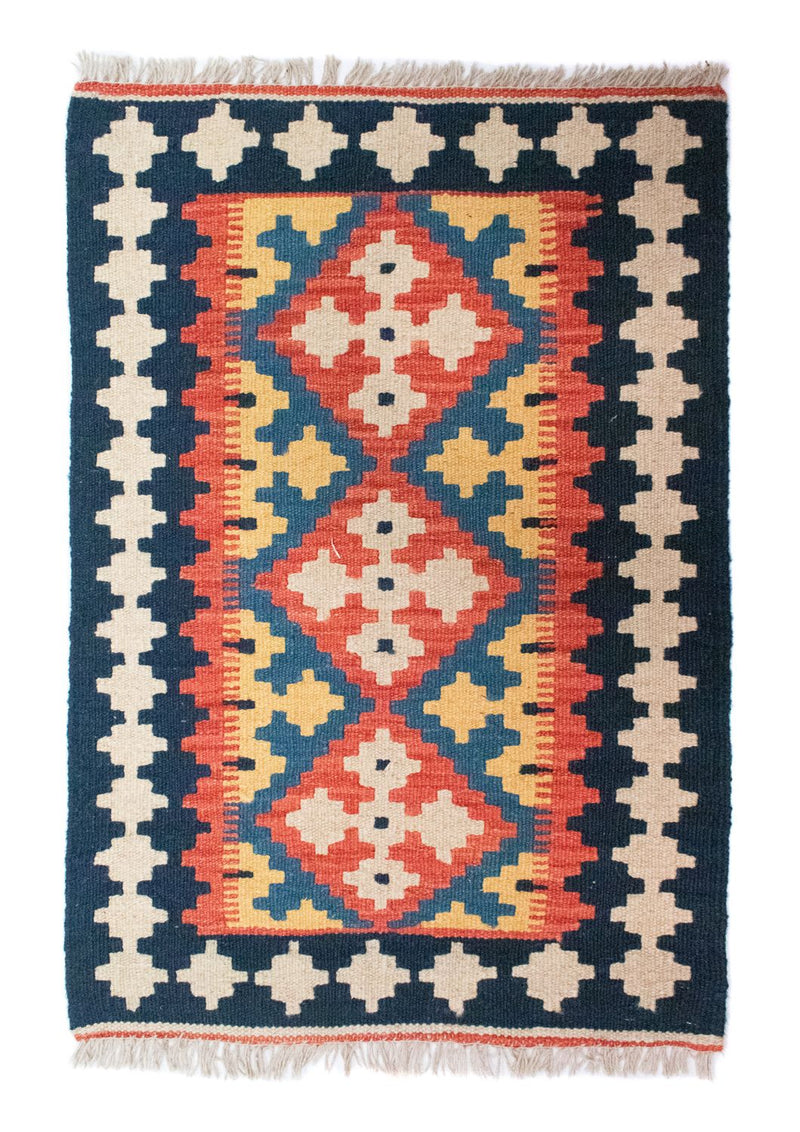Kelim-tæppe - orientalsk - 89 x 60 cm - blå