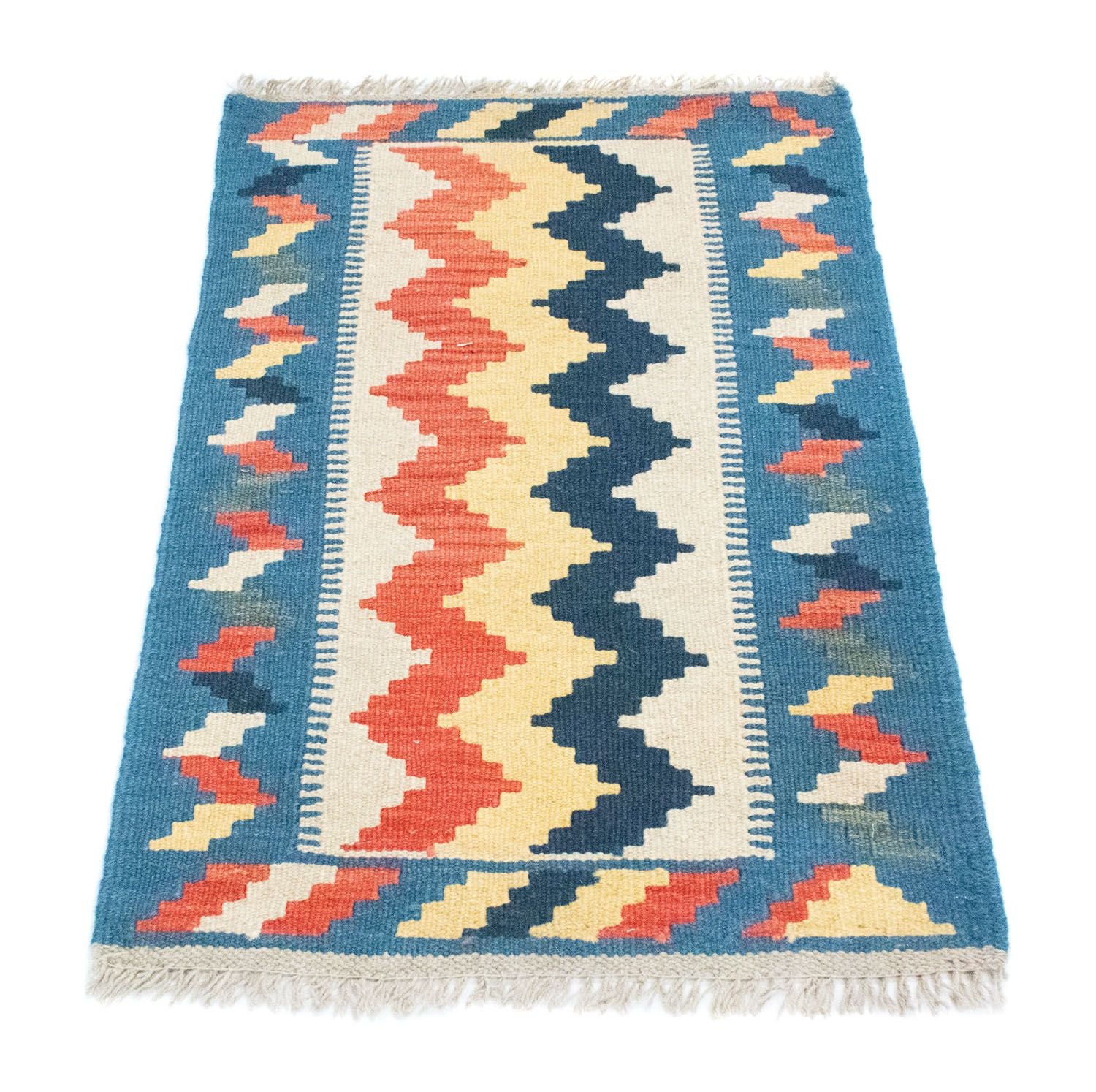 Kelim-tæppe - orientalsk - 91 x 61 cm - blå