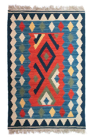 Kelim-tæppe - orientalsk - 96 x 63 cm - flerfarvet