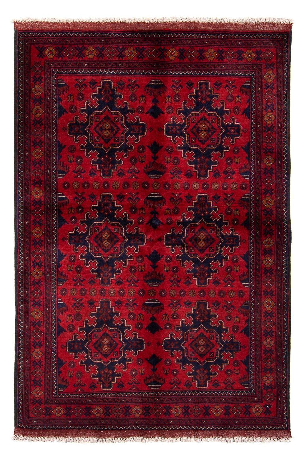 Afghansk tæppe - Kunduz - 192 x 128 cm - mørkerød