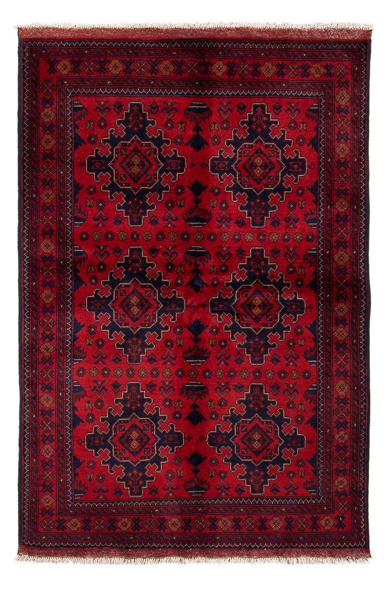 Afghansk tæppe - Kunduz - 192 x 128 cm - mørkerød